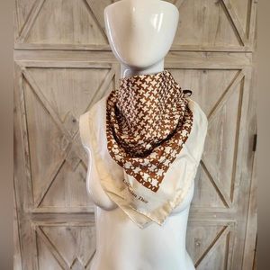 Dior Brown and Cream Patterned Silk Scarf